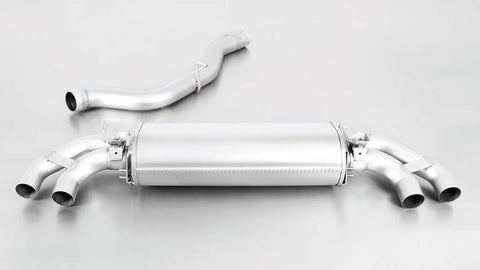 Remus Rear Silencer Left / Right with 4x Tailpipes Ø 102mm Angled, Straight Cut, Chromed for Audi A1 8X / S1 2.0 TFSI 170 kW 2015-
