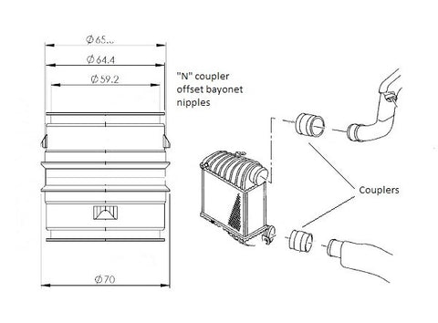Alloy Male to Male Bayonet 65mm Coupler with Offset Nipples